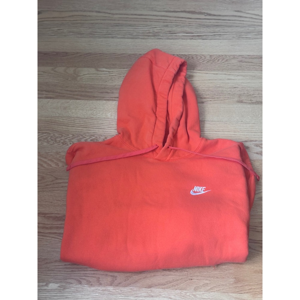 Nike Sportswear Club Fleece Hoodie Men's Large Bright Orange Pullover Pocket